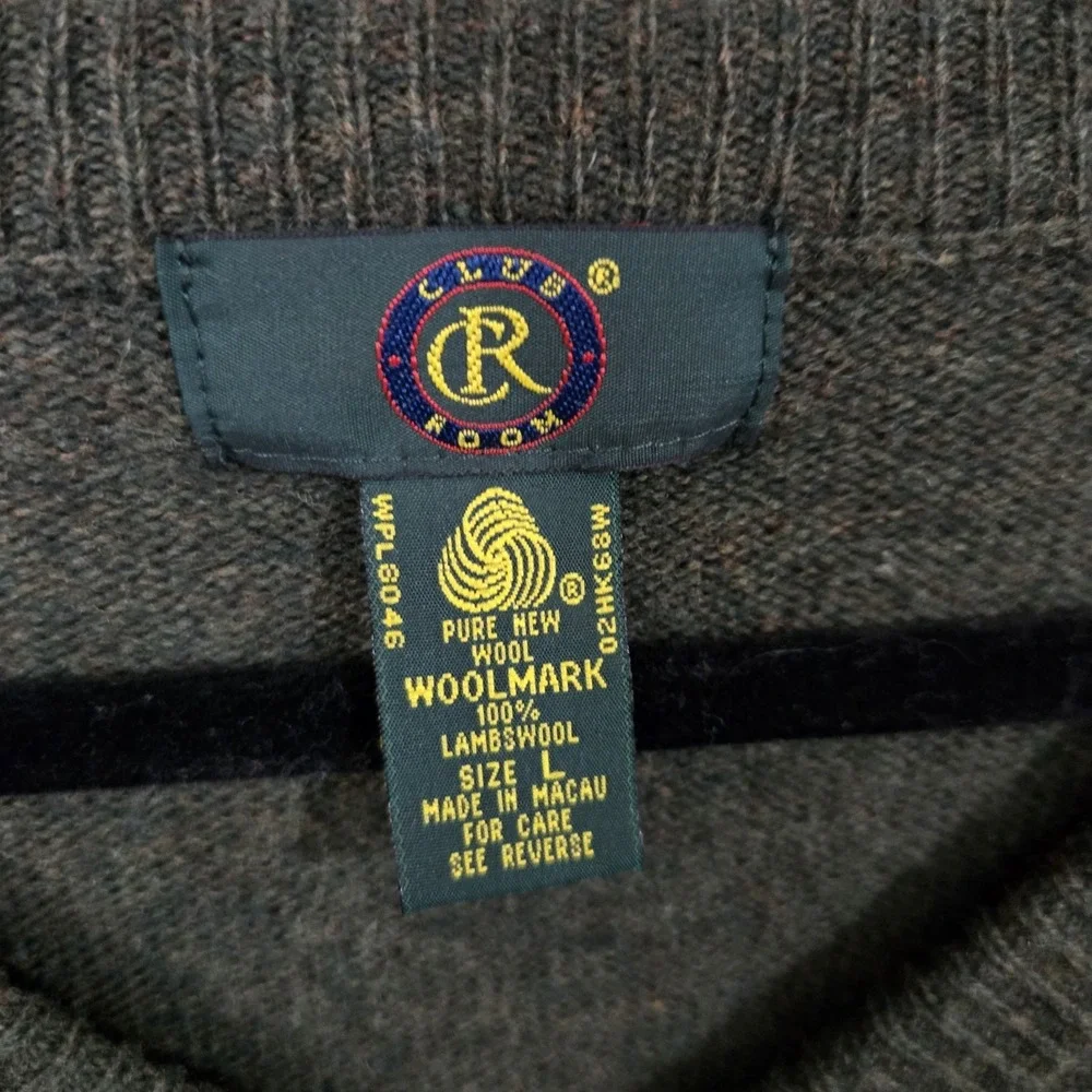 Club Room Mens Large Lambs‎ Wool Sweater Olive Gorp Old Money Heritage Corporate